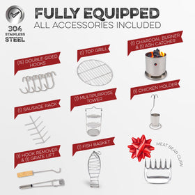 Smoked Grillers barrel smoker complete kit with thermometer and accessories.