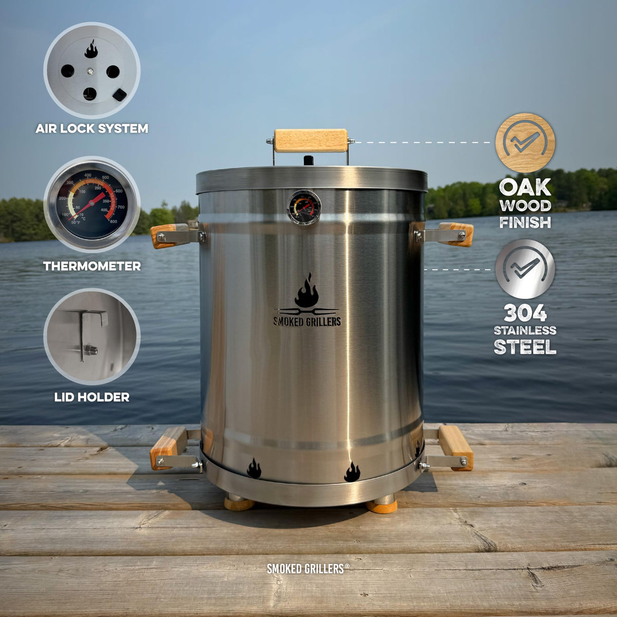 Smoked Grillers barrel smoker with double-sided hooks for flipping.