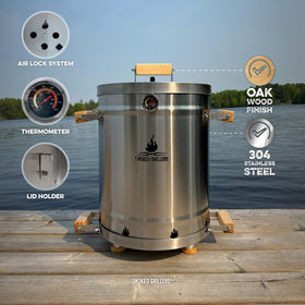 Smoked Grillers barrel smoker with double-sided hooks for flipping.