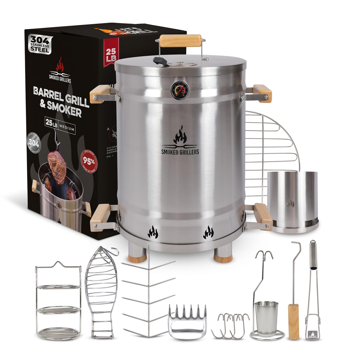 Smoked Grillers barrel smoker top grill ready for even heat.