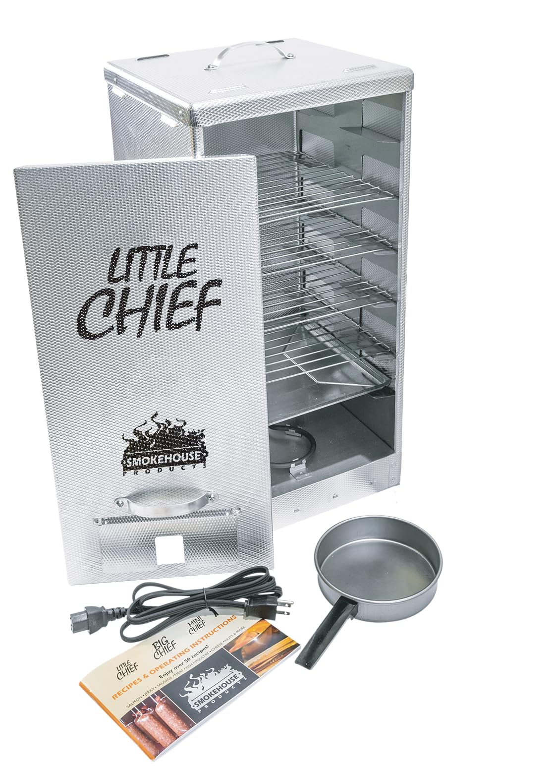 Smokehouse Little Chief Front Load Smoker with temperature dial showing 165°F for steady low-temp smoking.