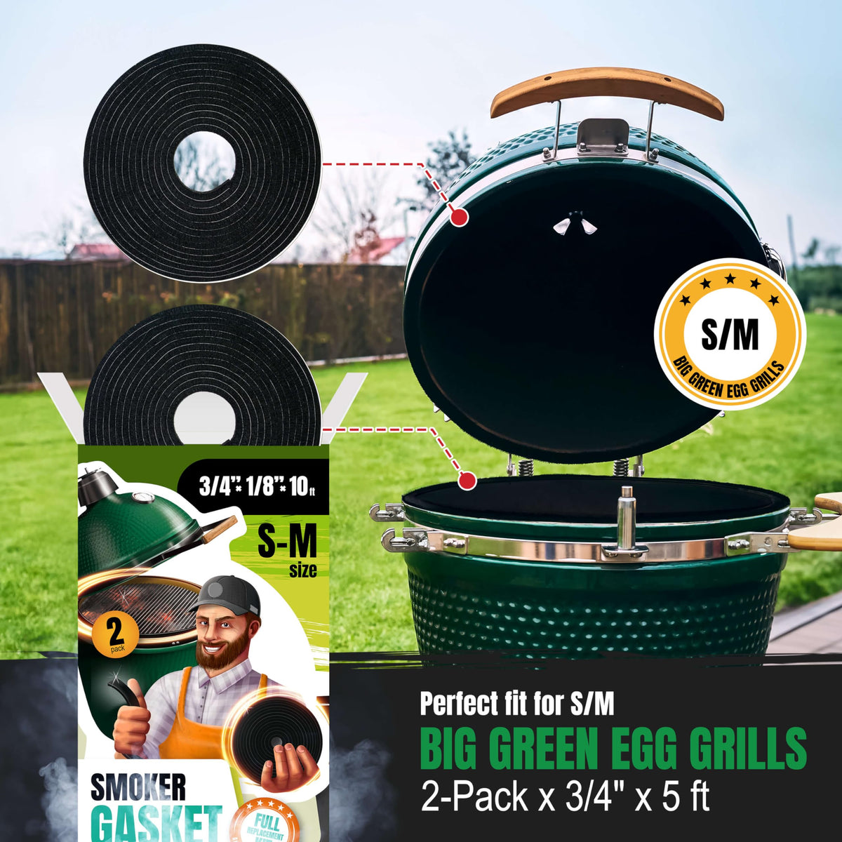 Smoker Chef lid seal on Big Green Egg improves smoke retention.