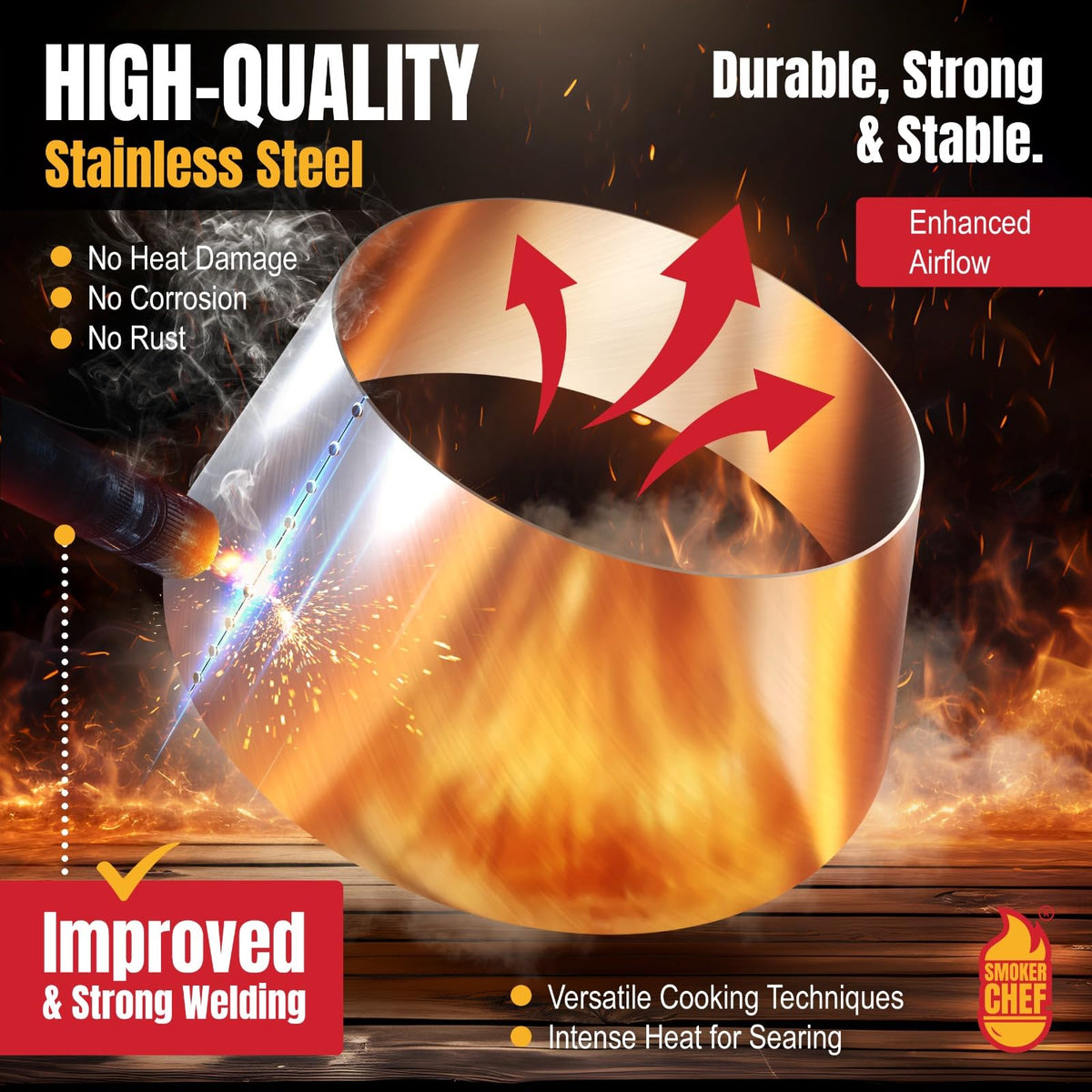 Smoker Chef laser-cut cone and welded joints highlight durability