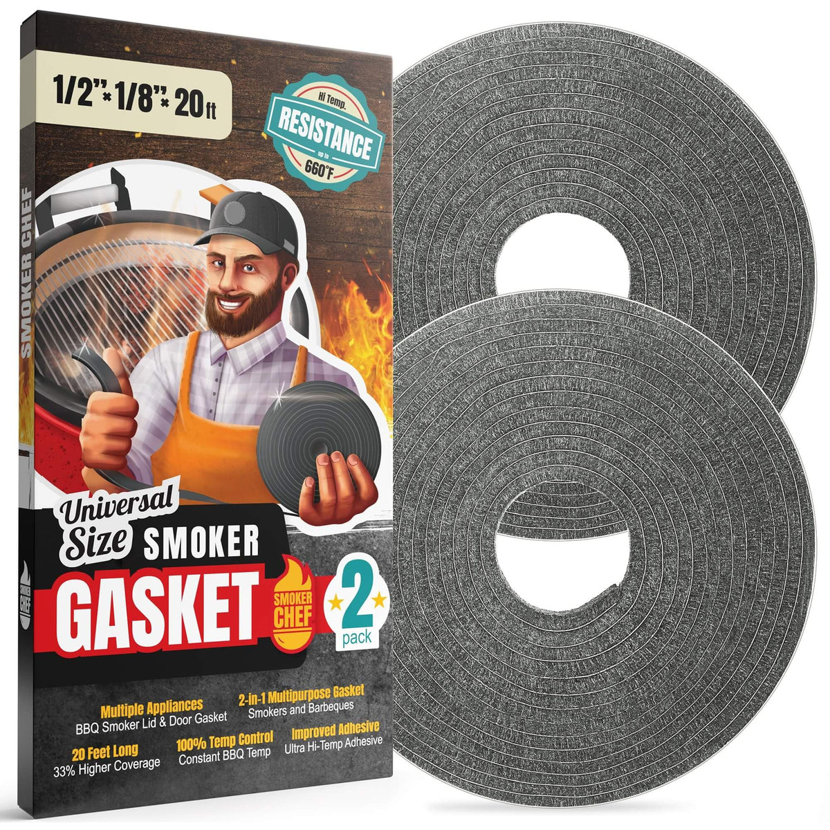 Smoker Chef XXL gasket seal on lid edge improves heat retention for smokers