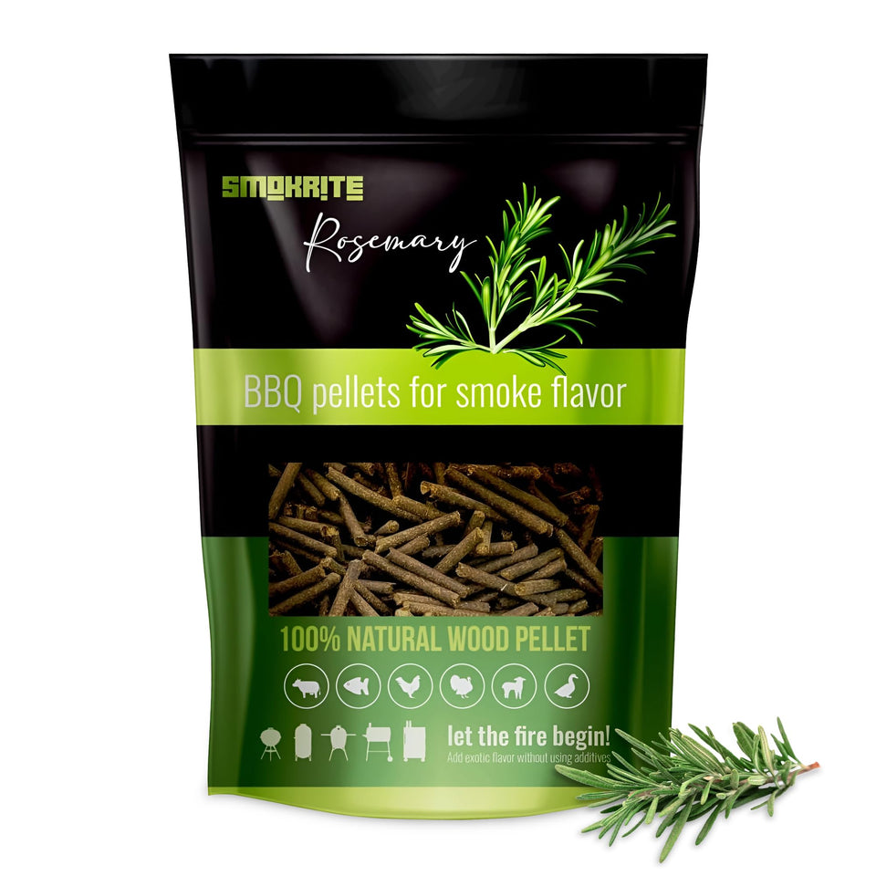 SMOKRITE rosemary pellets pack shot showing natural hardwood packaging and label