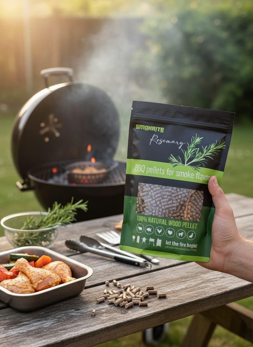Using SMOKRITE rosemary pellets in a wood-fired oven for flavorful smoke