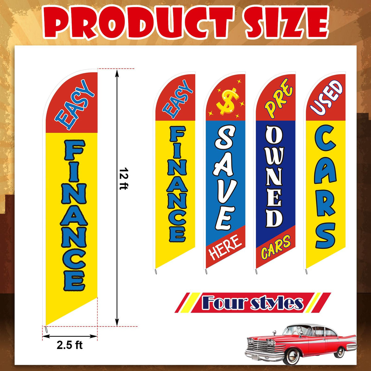 SmoothNovelty used cars flag windless swooper pattern B draws attention to promotions.