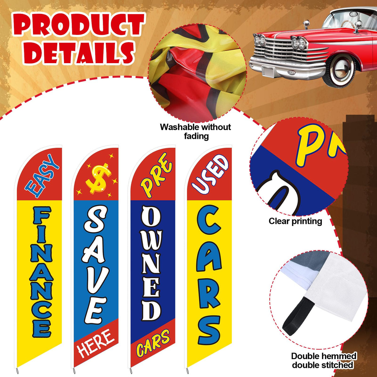 SmoothNovelty used cars flag windless swooper pattern C enhances street presence.