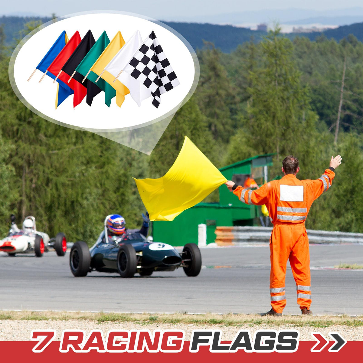 SmoothNovelty yellow flag on a 30-inch pole for cautions and pace control