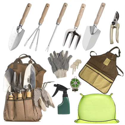 Smoothwind 13-piece garden tools set with tote for easy outdoor planting and storage