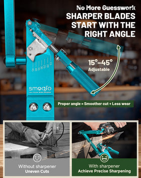 SMOQIO aluminum guide arm with bearings ensures smooth, precise grinding.