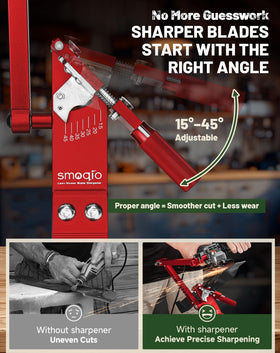 SMOQIO blade sharpener guide arm with bearings showing smooth, consistent grinding