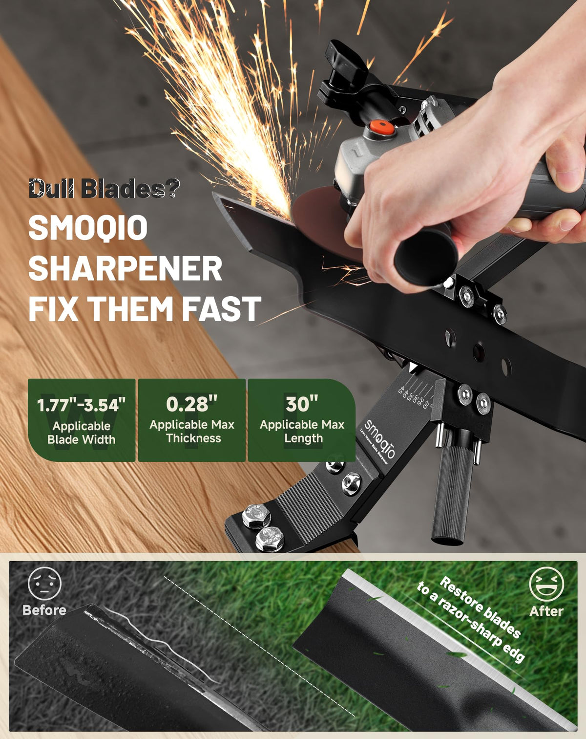 SMOQIO precision angle adjustment for blades improves sharpening results