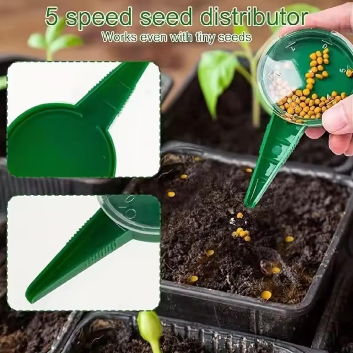 SMORBRID handheld seed planter tool enables quick, even seed placement.