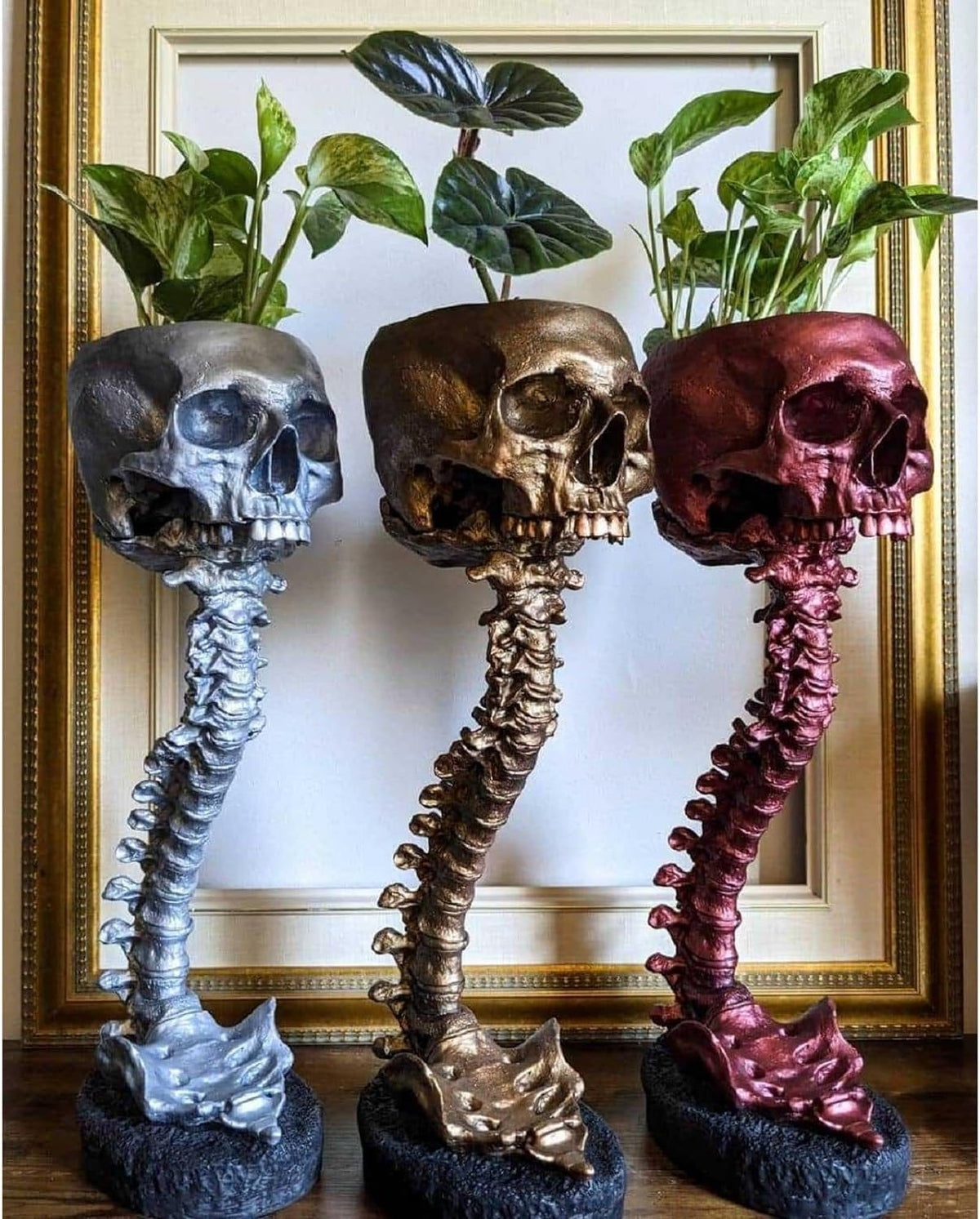 Smowfes Gothic Skull Planter table centerpiece, Halloween-ready