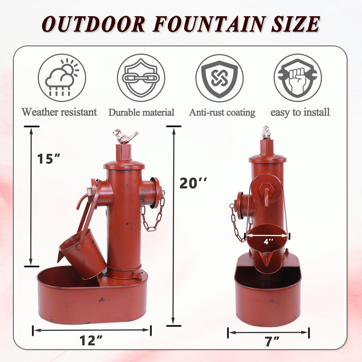 SMQLJXC fire hydrant bird bath on patio, red finish attracts birds