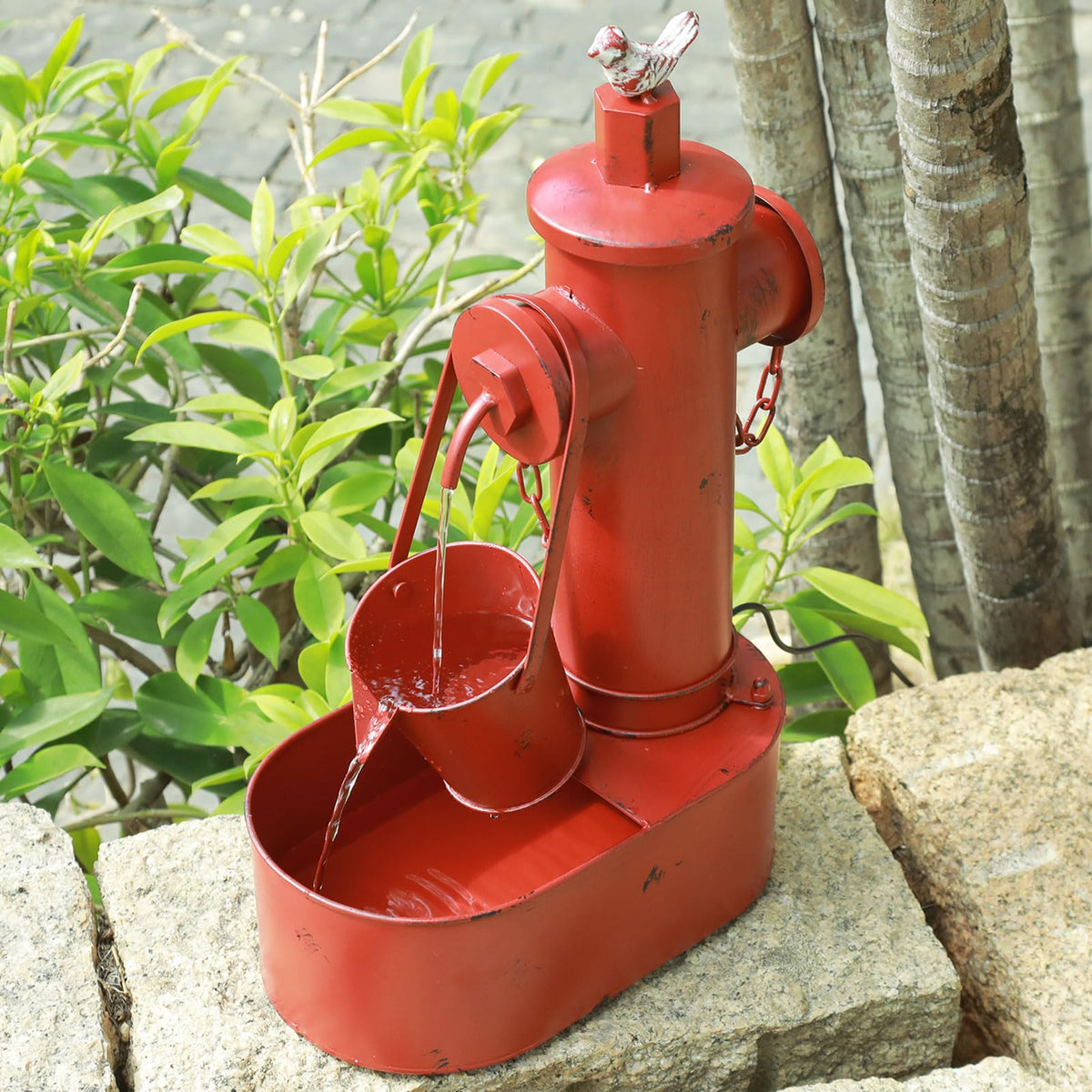 SMQLJXC metal fire hydrant solar fountain red closeup, durable iron for outdoors