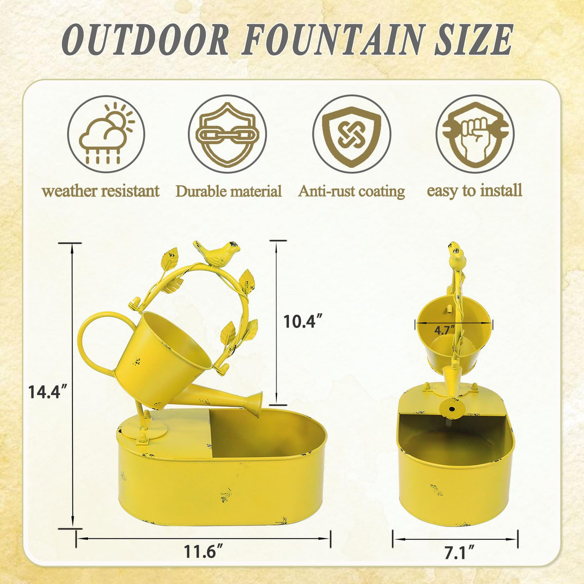 SMQLJXC solar fountain side view shows versatile placement for patio and yard