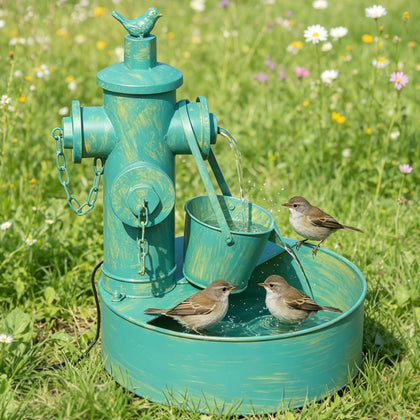 SMQLJXC solar water fountain with backup battery powering garden serenity after sunset