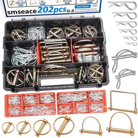 Smseace 202pcs hitch pins kit in a sturdy case for organized trailer maintenance.