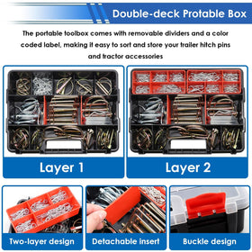 Smseace trailer hitch pin toolbox with color-coded dividers for easy sorting.
