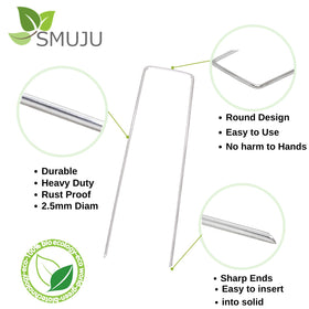 SMUJU beveled-end stake for easy penetration into weed fabric and soil.