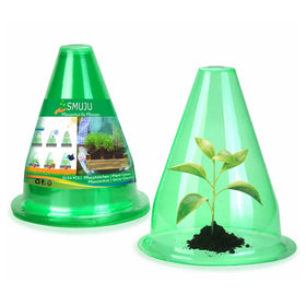 SMUJU garden cloche set in front view protecting seedlings from pests