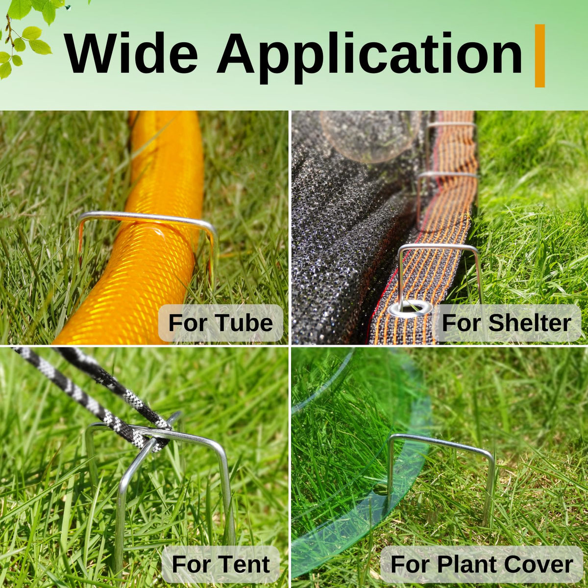 SMUJU ground cover and tarp securing stakes resist rust in outdoor use.
