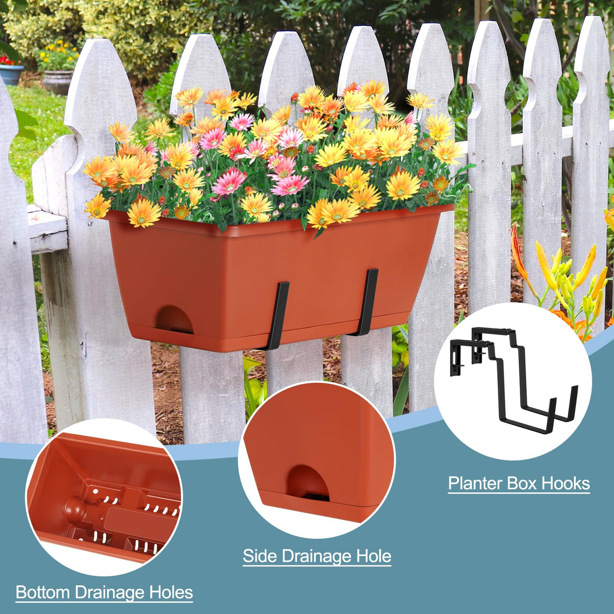 Smusei window box planter showing compact 16.9 x 6.9 x 5.5 inch dimensions for small spaces
