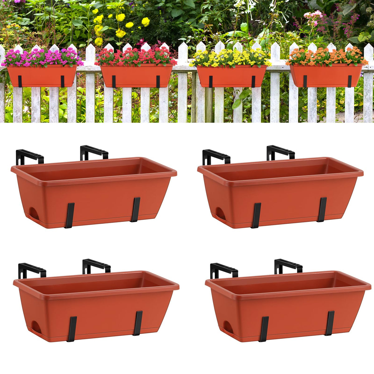 Smusei window box planter hanging on a railing for balcony greenery