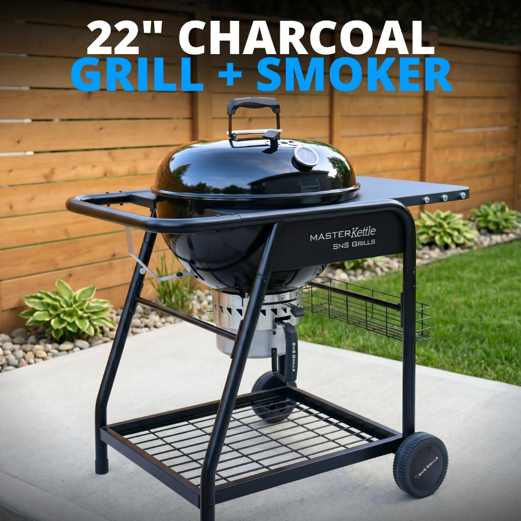 SnS Grills EasySpin grate opens over charcoal for mid-cook fuel