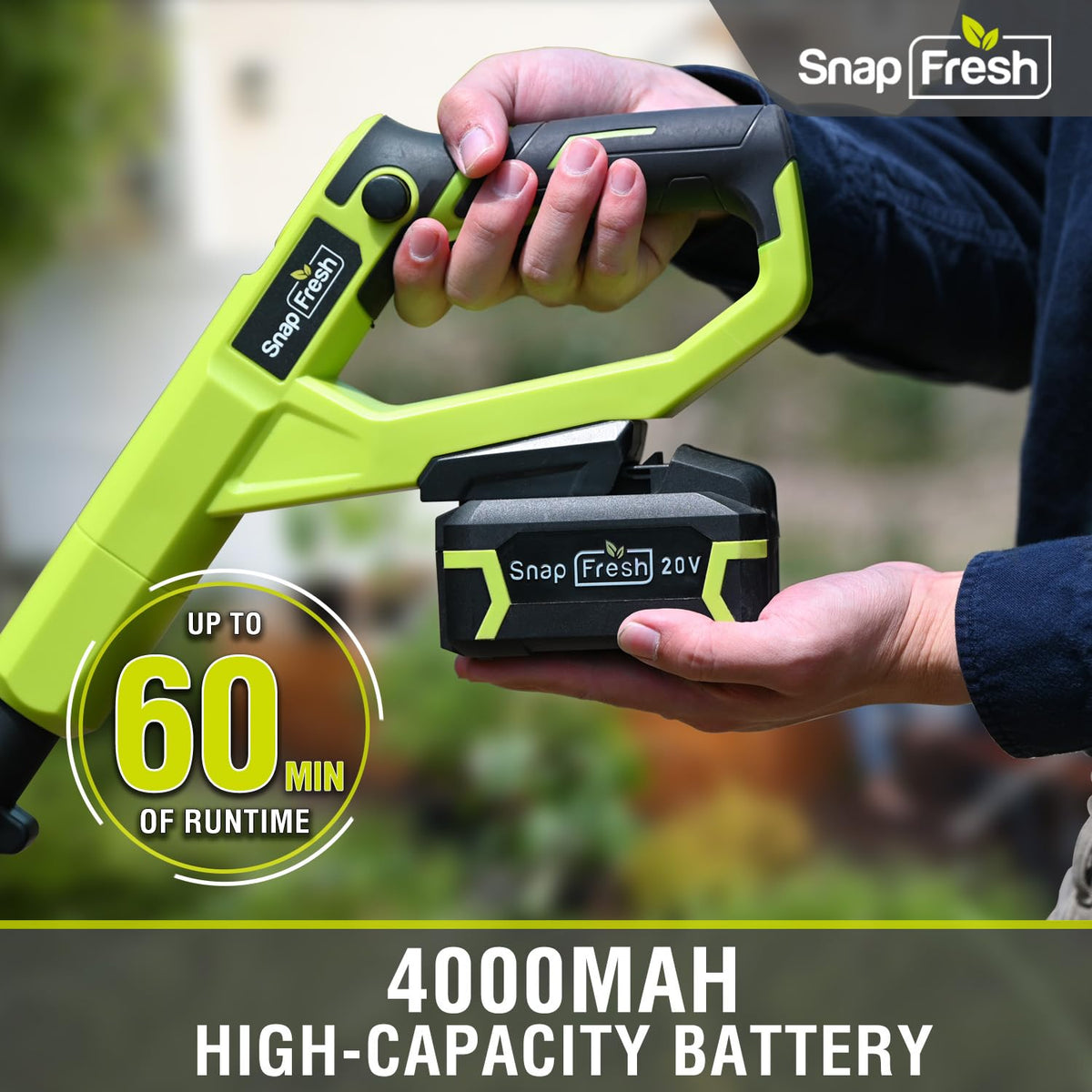 SnapFresh 20V cordless tiller fast charger included speeds up garden prep.