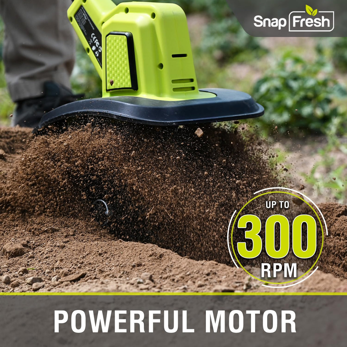 SnapFresh 4 manganese steel tines tackle tough soil efficiently.