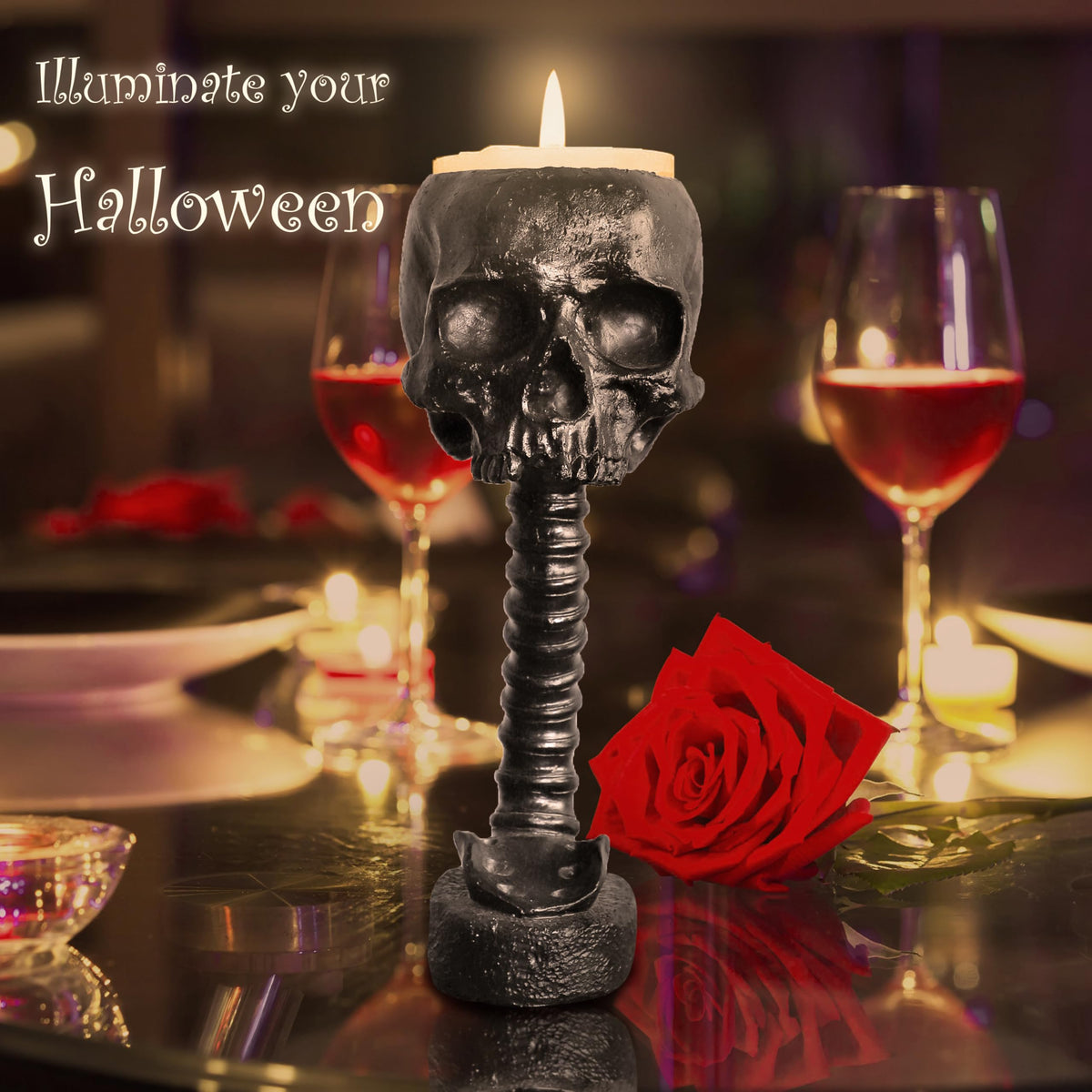Sneferu skull planter used as flower vase with dramatic flair