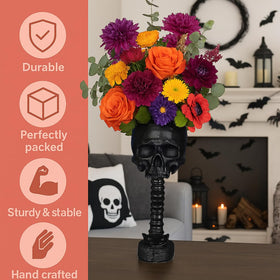Sneferu skull planter serves as goth office pen holder