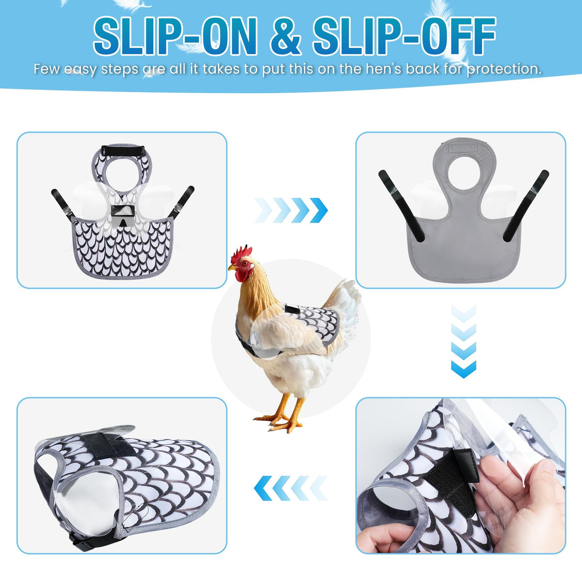 SNMGK protective vest supports hen welfare during feather regrowth.
