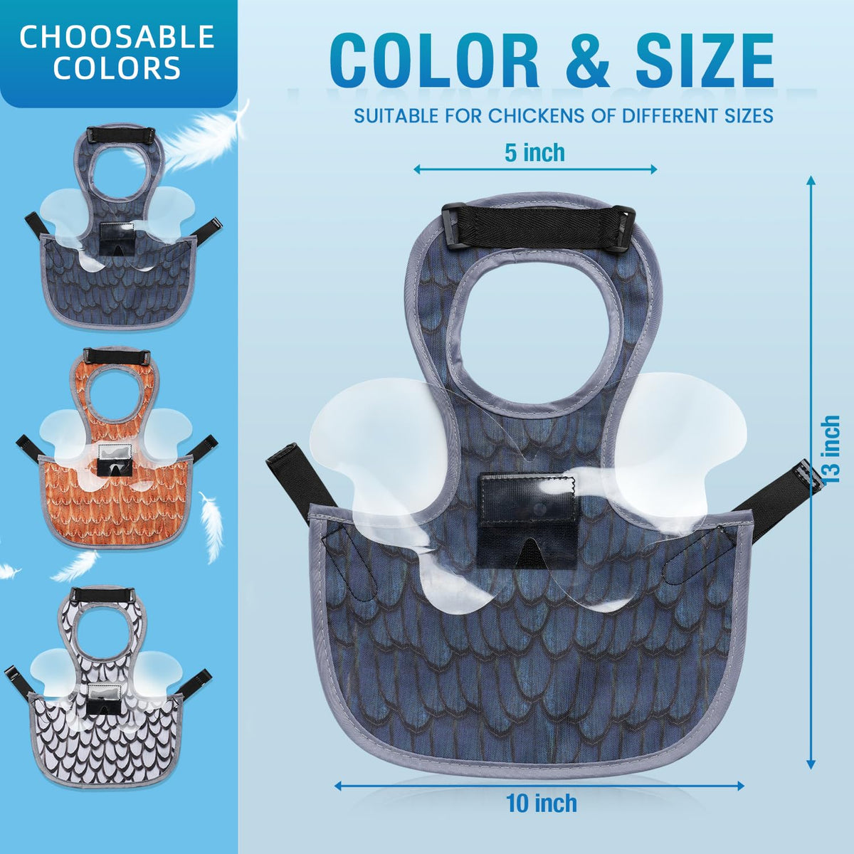 SNMGK hen saddle with straps stays secure during pecking and movement.