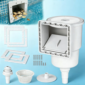 SNMUMU universal above-ground skimmer front view shows durable heavy-duty ABS construction for long-lasting use.