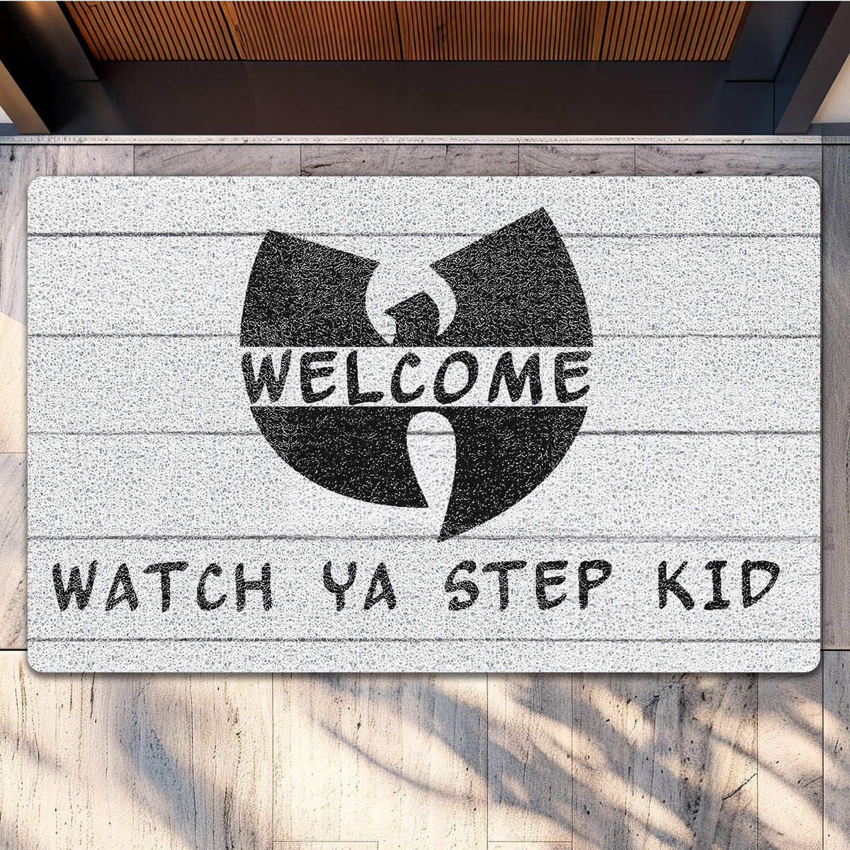 SNNDER Welcome Mat front entry close-up shows playful text and grip.