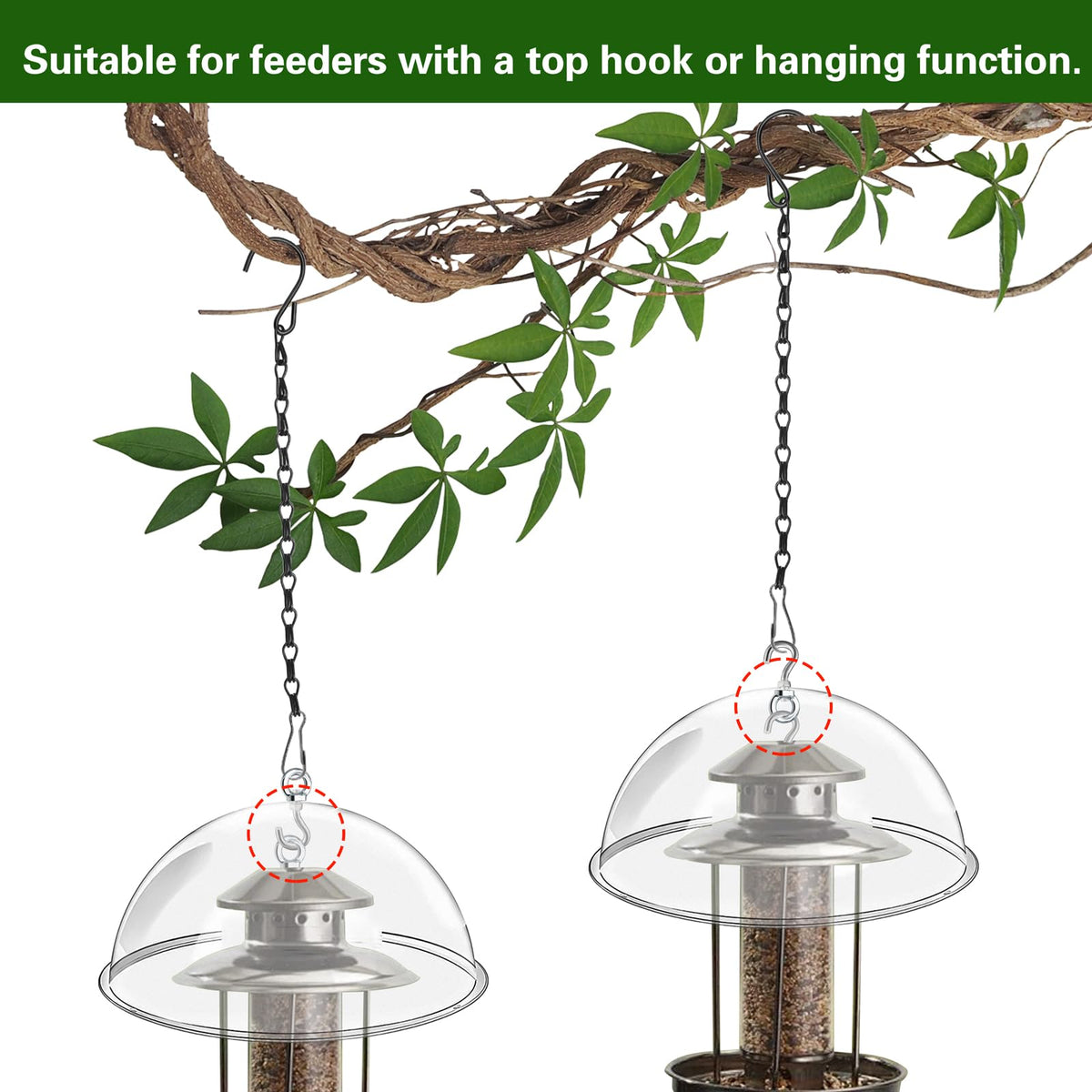 SnowTing protective chains for hanging bird feeders ensure secure setup