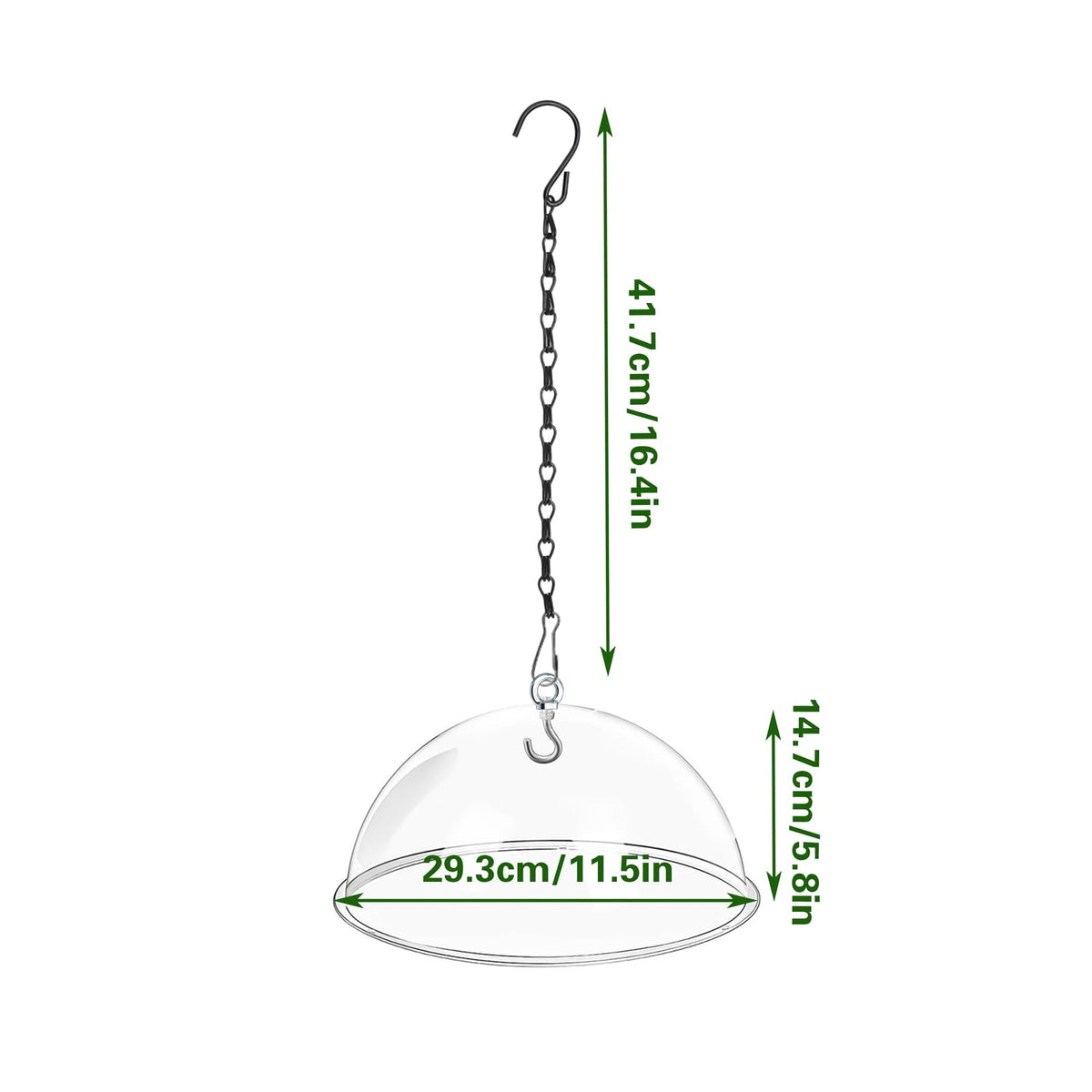 SnowTing clear acrylic dome guard gives unobstructed feeder views