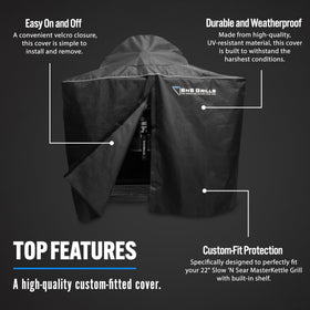 Slow 'N Sear MasterKettle cover with easy-on/off velcro keeps your grill ready.