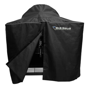 Slow 'N Sear MasterKettle grill cover holding a 22-inch grill, guarding against rain and sun.