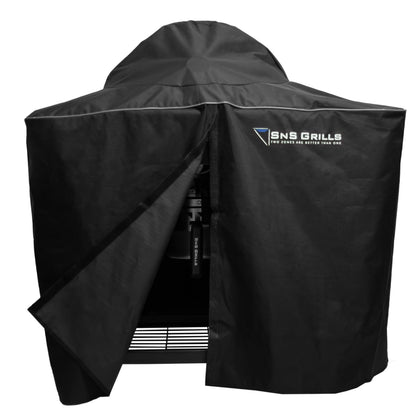 Slow 'N Sear MasterKettle grill cover holding a 22-inch grill, guarding against rain and sun.