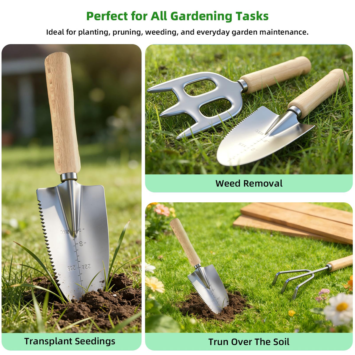 Snuggalux ergonomic wooden-handles reduce fatigue during gardening sessions