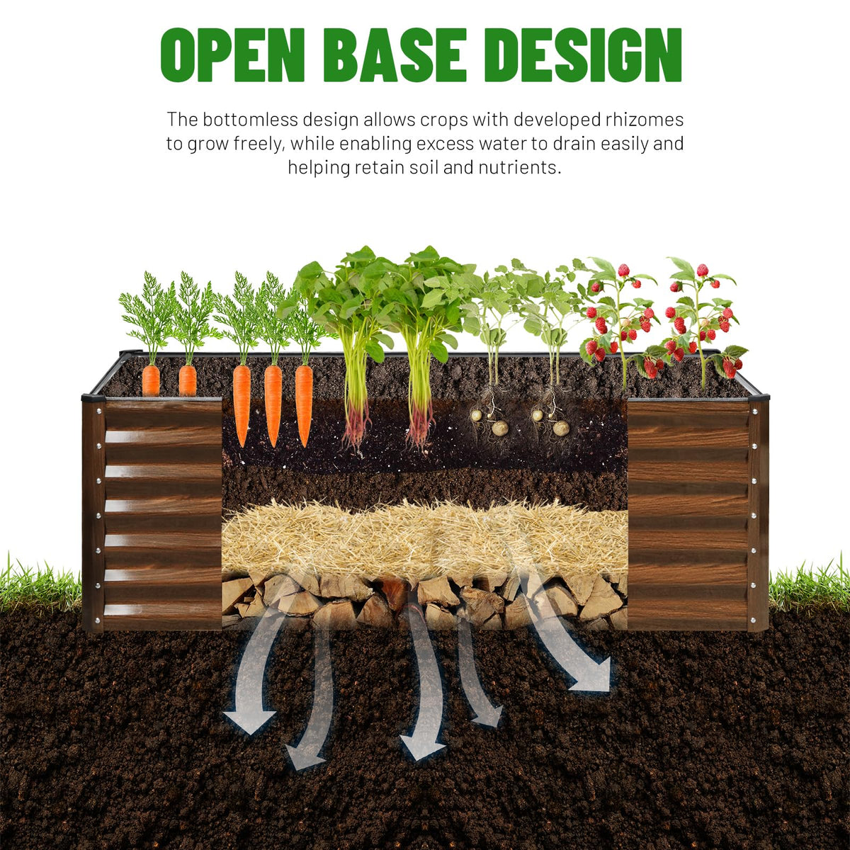 SnugNiture brown raised bed thriving with herbs and vegetables