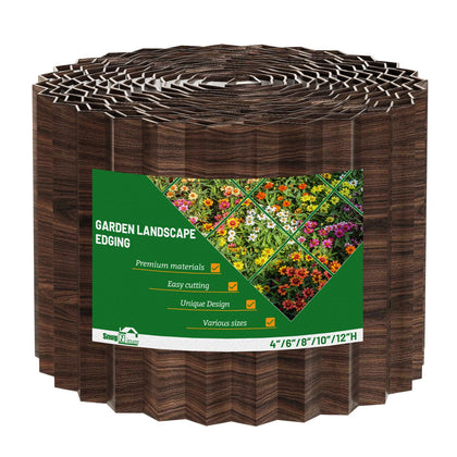 SnugNiture corrugated garden edging in brown defining a flower bed edge.