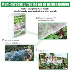 Protects fruits, vegetables, and flowers from birds, deer, and squirrels.
