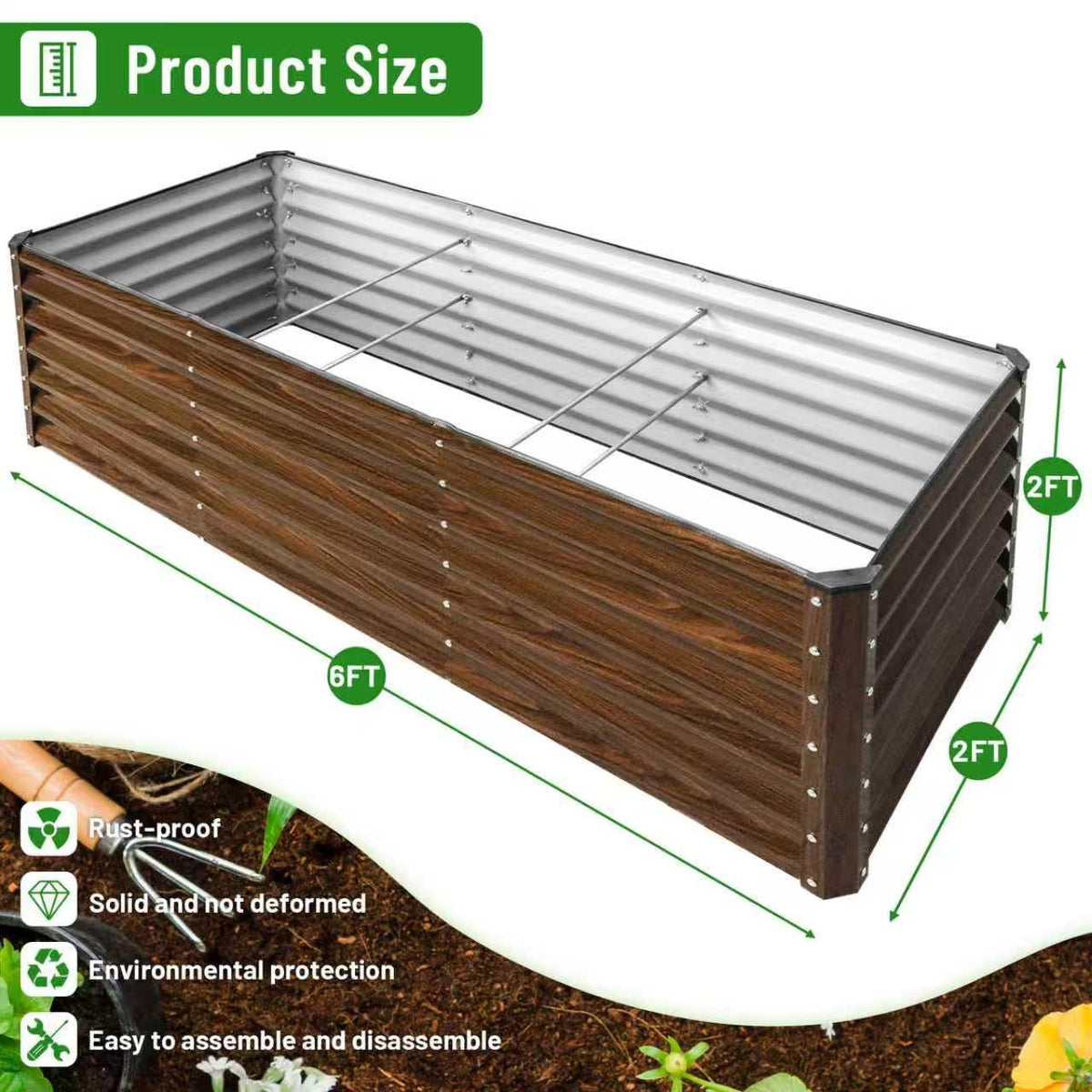 SnugNiture galvanized-steel-frame-bed brown for stable, long-lasting planting