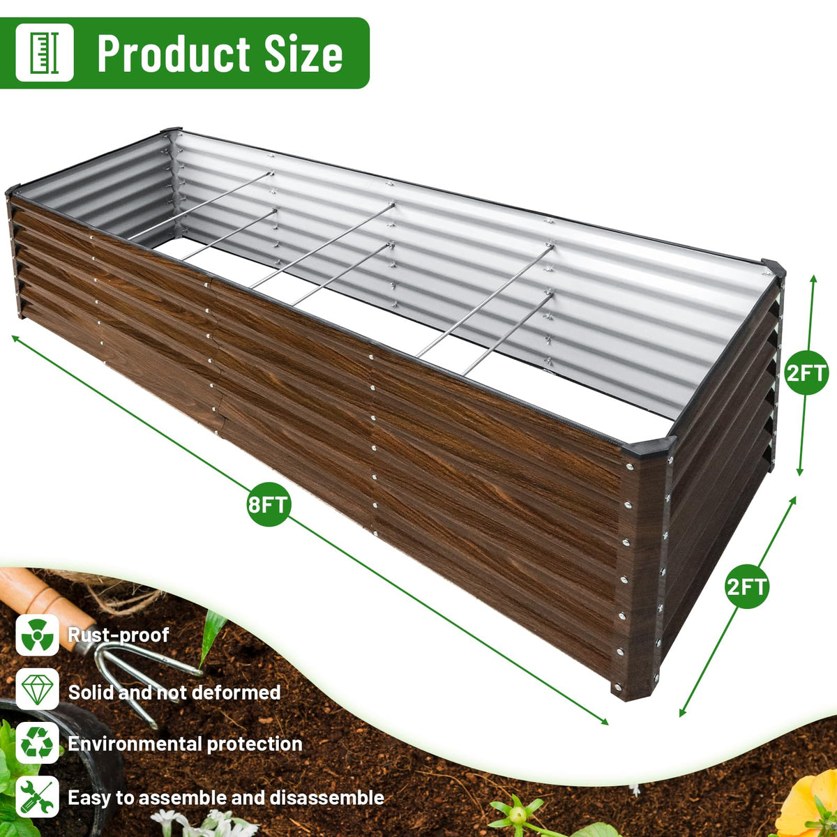 SnugNiture galvanized steel raised bed highlights rust resistance and durable outdoor performance.